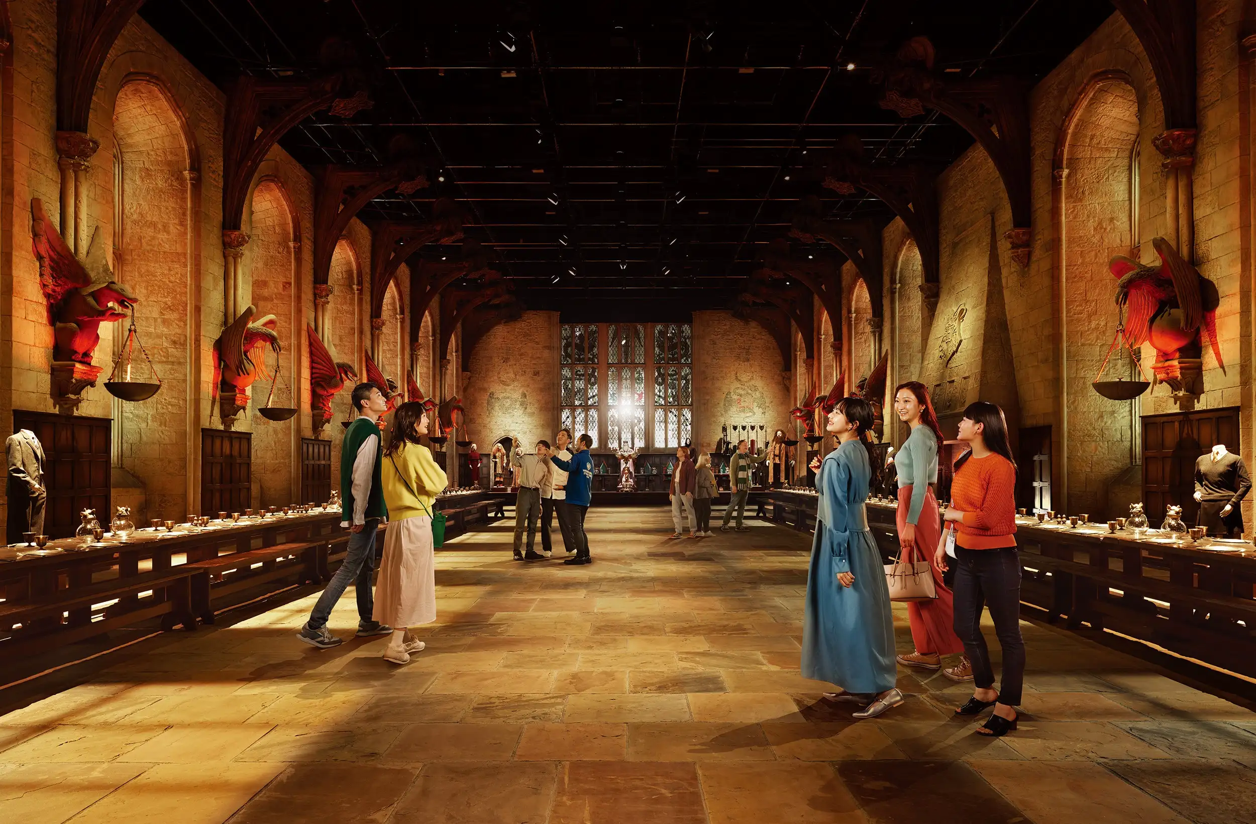 Visitors exploring the Great Hall at Warner Bros. Studio Tour Tokyo