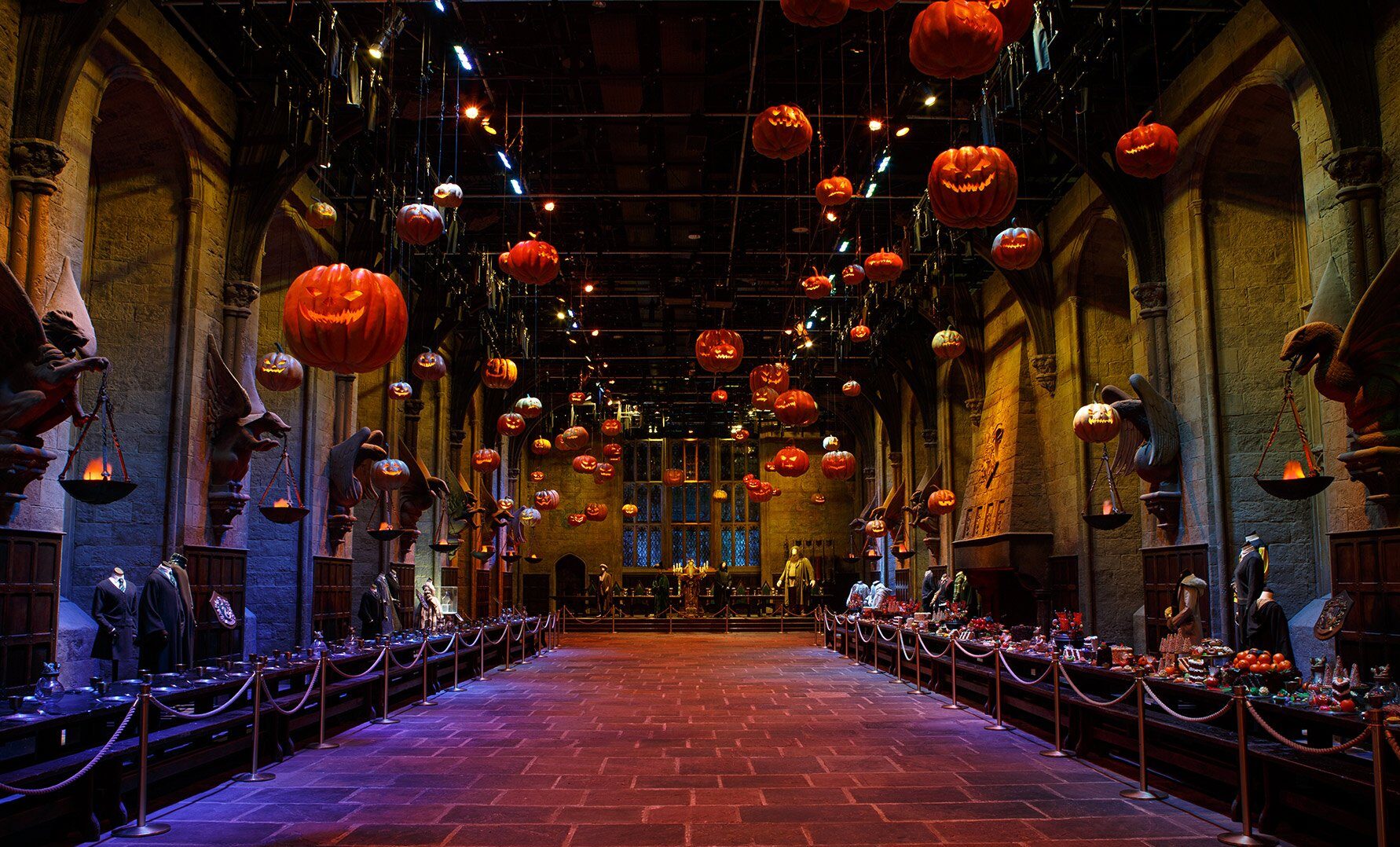 Dark Arts - 100 pumpkins floating in the Great Hall set which is dressed for Halloween