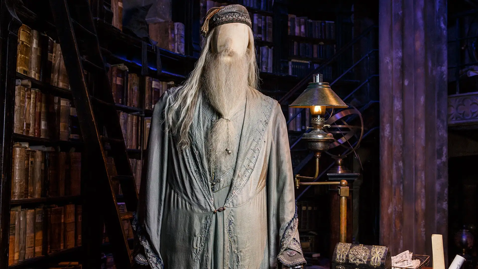 Dumbledore's costume in the Dumbledore's office set at Warner Bros. Studio Tour London