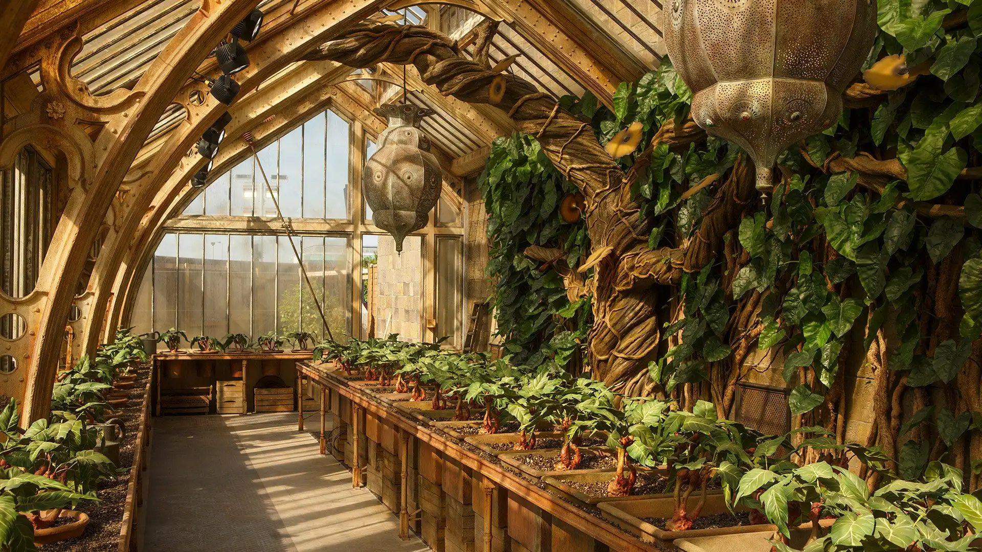 Professor Sprout's greenhouse set at Warner Bros. Studio Tour London